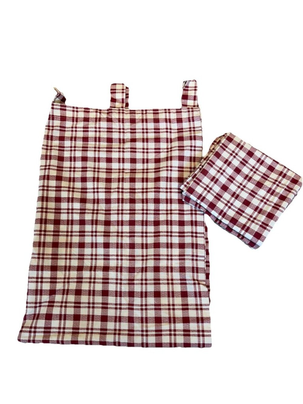 VTG Croscill Tab Top Curtain Panels Burgundy Check Plaid 40X56" Set of 2 Country